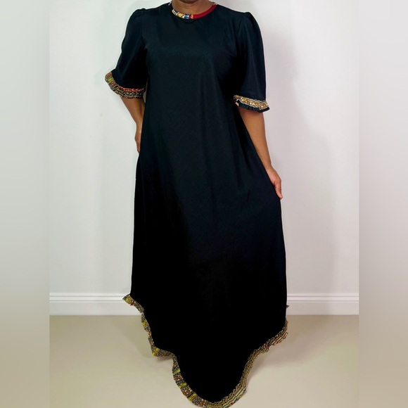Black Dashiki Detail Maxi Ruffle Sleeve Dress - Picture 2 of 8